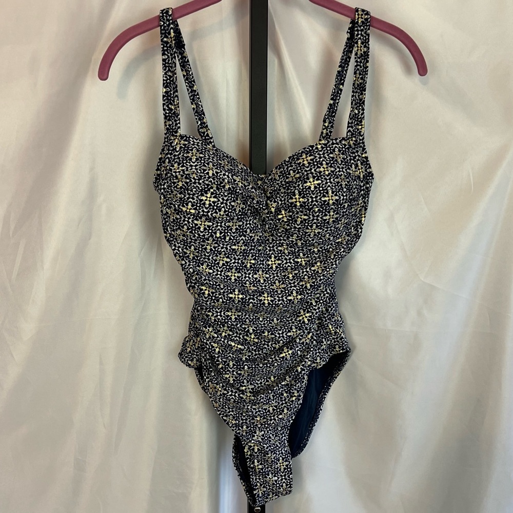 NipTuck One Piece Swimsuit Navy Blue and Gold, size 6
